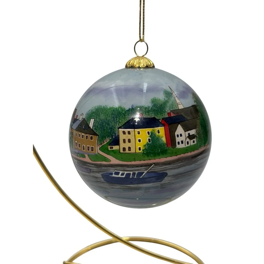 Marsha York Hand Blown & Eglomise Hand Painted XMas Ornament - Portsmouth, NH